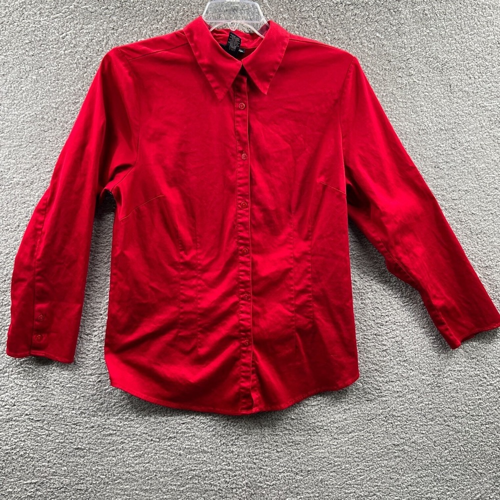 Womens Minimalist Button Front Blouse 14/16 Cotton Stretch Shirt Tailored Office